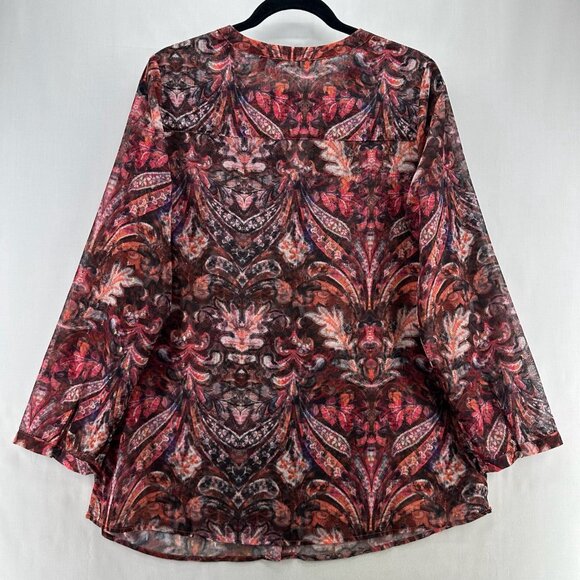 Soft Surroundings Top Sz M Tasha Sheer Tunic Tapestry Floral Paisley Burgundy - Picture 2 of 10